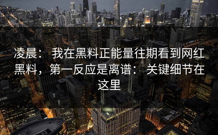凌晨： 我在黑料正能量往期看到网红黑料，第一反应是离谱： 关键细节在这里